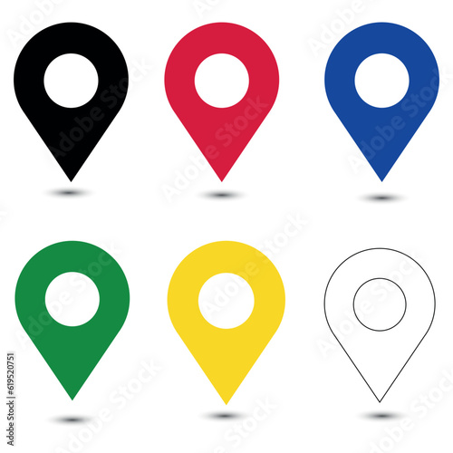 Set map point icons. Map pin sign location icons. Vector illustration.