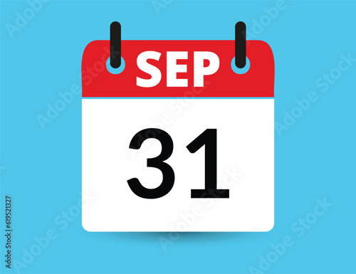 September 31. Flat icon calendar isolated on blue background. Date and month vector illustration