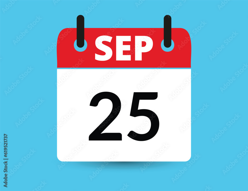September 25. Flat icon calendar isolated on blue background. Date and month vector illustration September 25. Flat icon calendar isolated on blue background. Date and month vector illustration