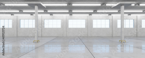 Free industrial building or modern factory for the production of a manufacturing plant or a large warehouse  polished concrete floor clean and a place to display industrial products 