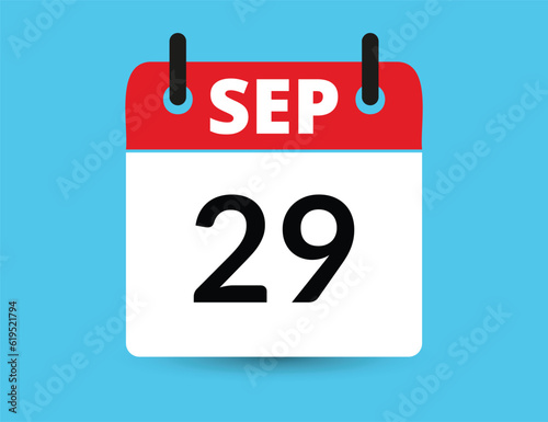September 29. Flat icon calendar isolated on blue background. Date and month vector illustration