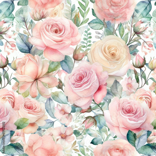 Watercolor effect roses background. Generated with AI.