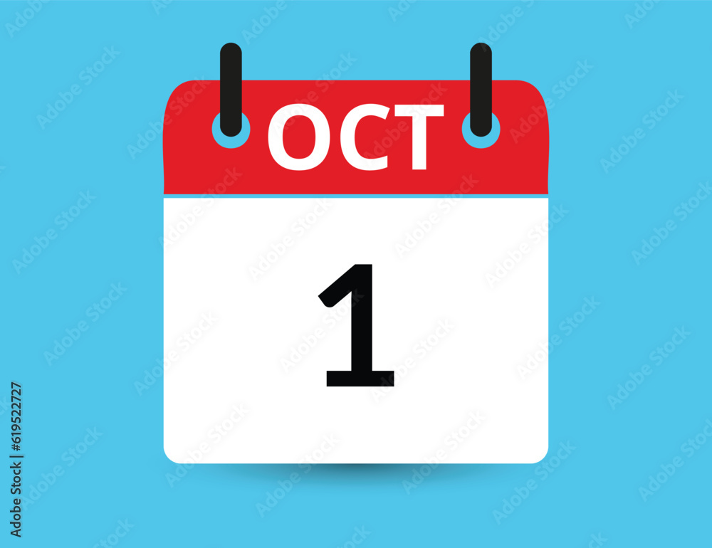 October 1. Flat icon calendar isolated on blue background. Date and month vector illustration October 1. Flat icon calendar isolated on blue background. Date and month vector illustration