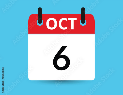 October 6. Flat icon calendar isolated on blue background. Date and month vector illustration