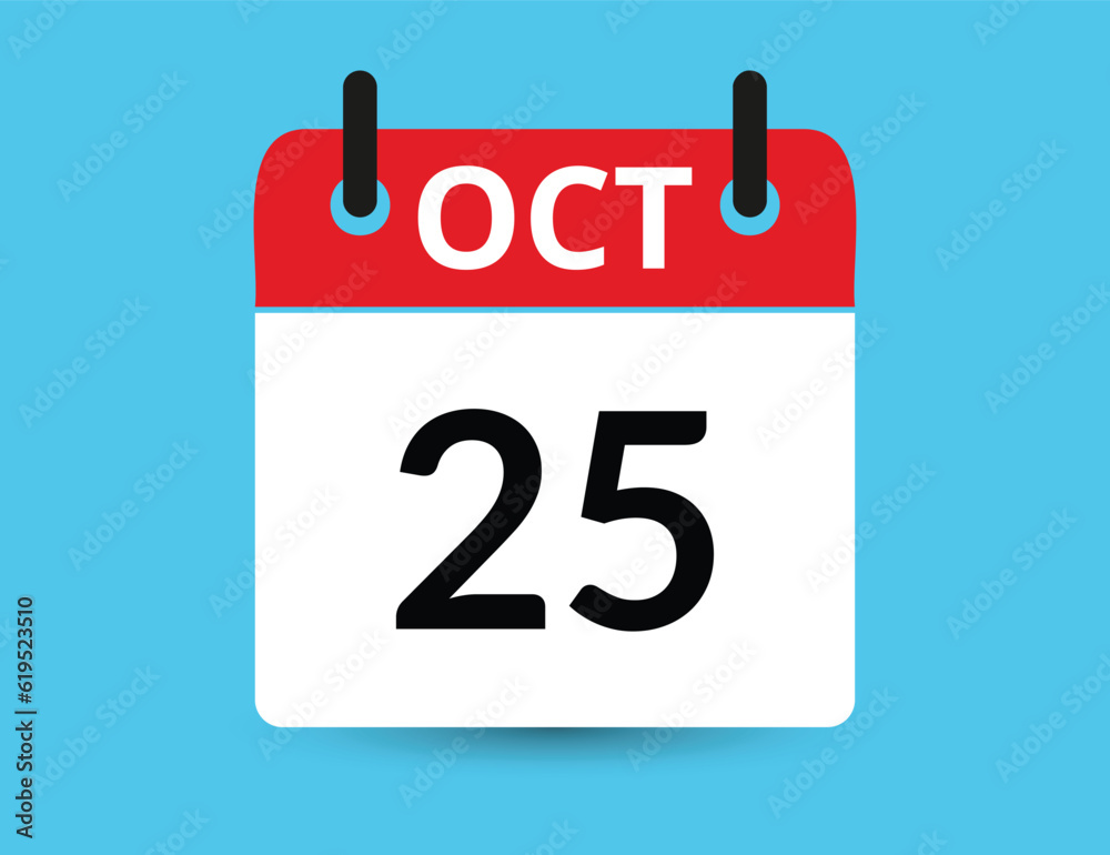 October 25. Flat icon calendar isolated on blue background. Date and month vector illustration October 25. Flat icon calendar isolated on blue background. Date and month vector illustration