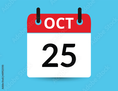 October 25. Flat icon calendar isolated on blue background. Date and month vector illustration