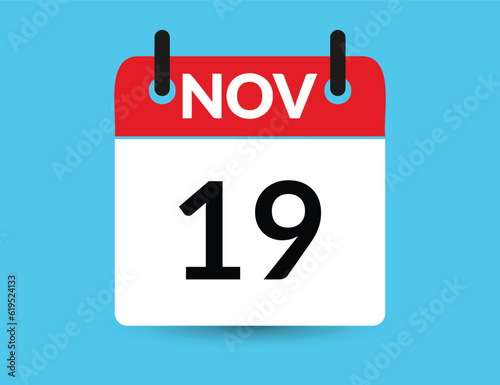 November 19. Flat icon calendar isolated on blue background. Date and month vector illustration