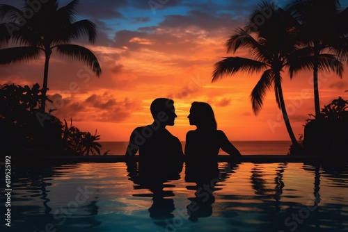 Couple enjoying sunset tropical. Generate Ai © nsit0108