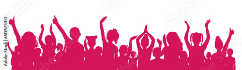 Cheerful children, silhouette of crowd people. Vector illustration