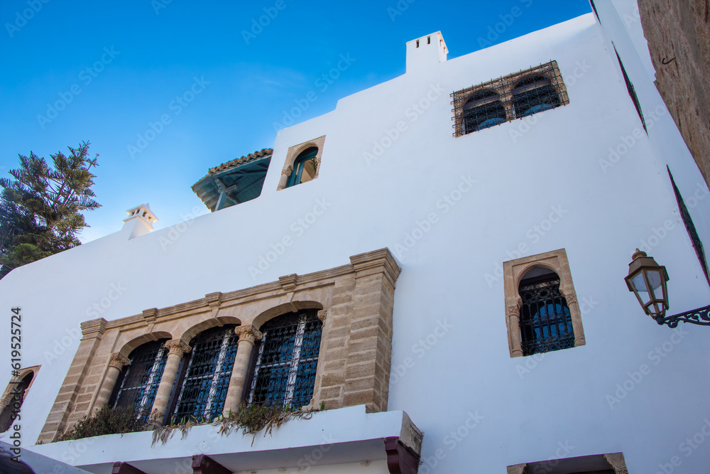 White building in the Kasbah of Rabat, Morocco