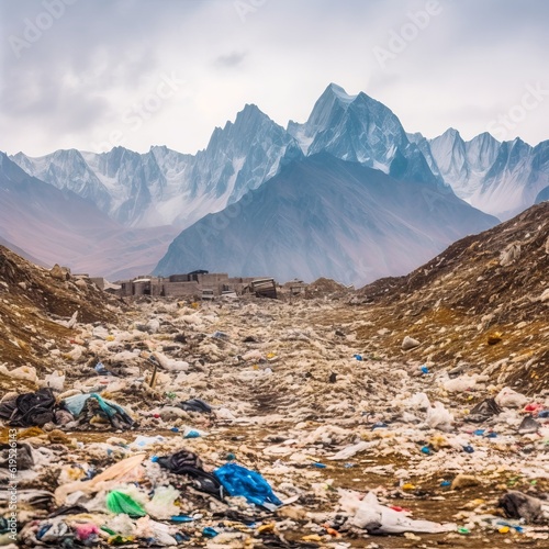 mountain of discarded clothes, textile waste, consumption problems and "fast fashion", Discarded things, pollution of the planet with synthetic products. Generative AI 