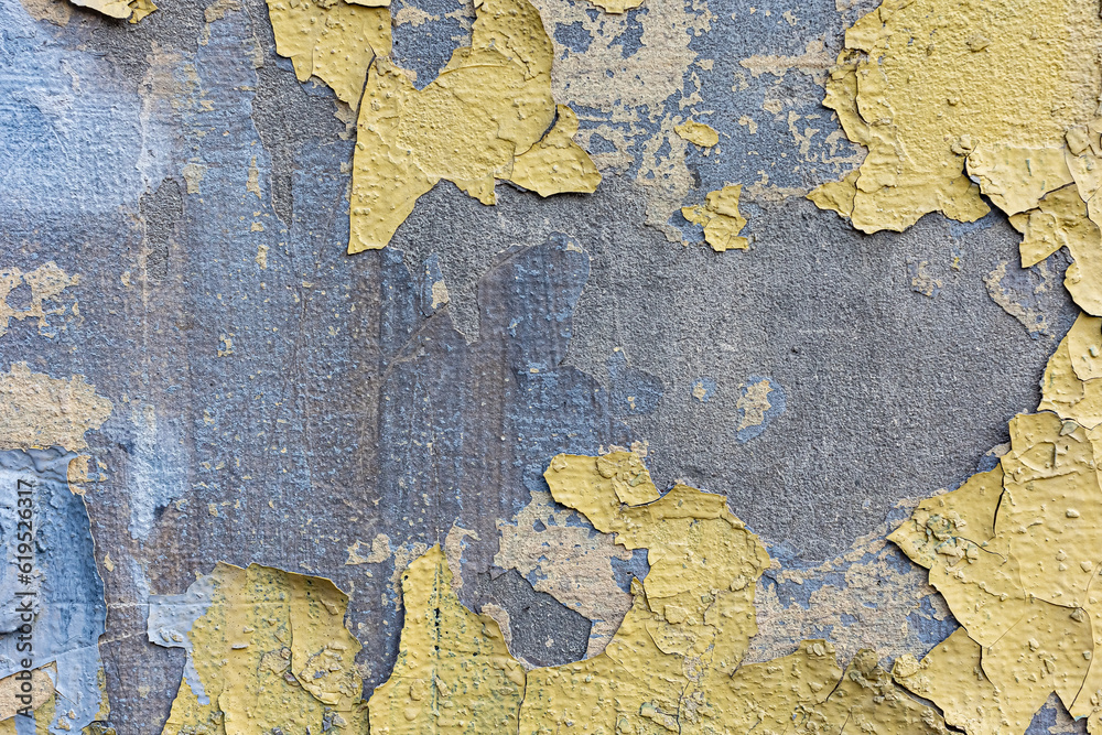 Street Wall Texture Background. Painted Distressed Wall Surface. Grunge Background. Shabby Building Facade With Damaged Plaster. 