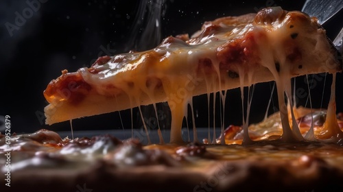 Close-Up Steaming Hot Pizza Slice Photography AI Generated