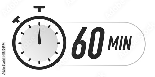 Timer icon 60 minutes vector black color. Stopwatch isolated on white background. illustration 10 eps