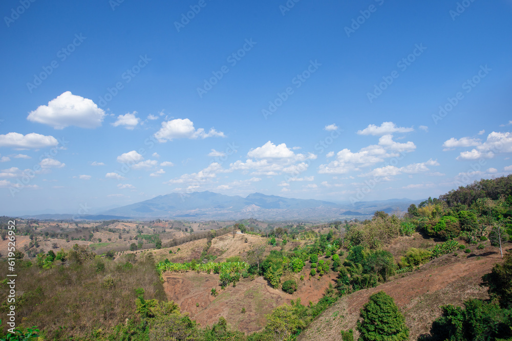 panorama of beautiful countryside of romania. sunny afternoon. wonderful springtime landscape in mountain.