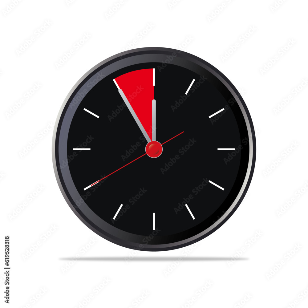 Clock, wall clock showing five minutes to twelve. Vector illustration for website or web design. Clock, wall clock showing five minutes to twelve. Vector illustration for website or web design.