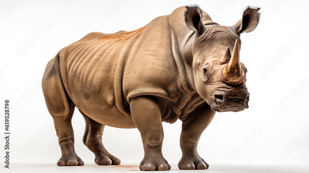 Fototapeta premium A Rhino isolated on white background, Fauna of the African savanna.