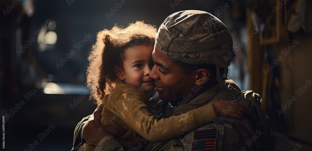 close up portrait of military father and daughter Reunited, Generative Ai close up portrait of military father and daughter Reunited, Generative Ai