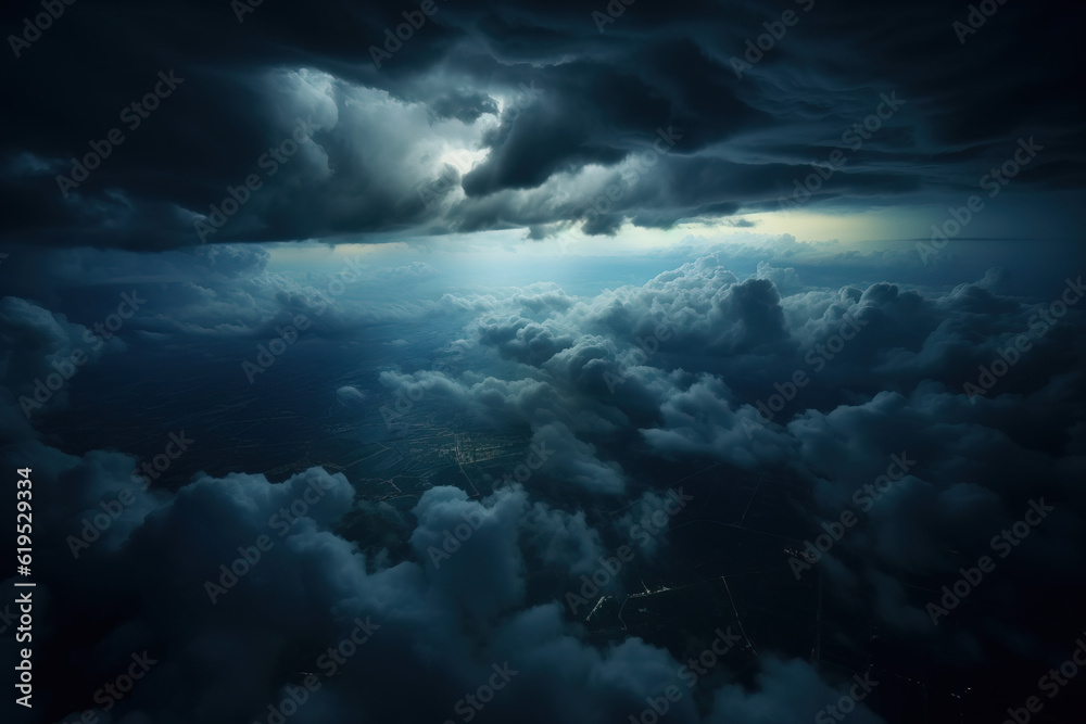 Obraz premium Flying among the clouds at night