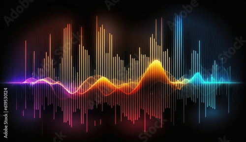 Abstract background with equalizer effect. Neon lights. Sound wave, AI generative photo