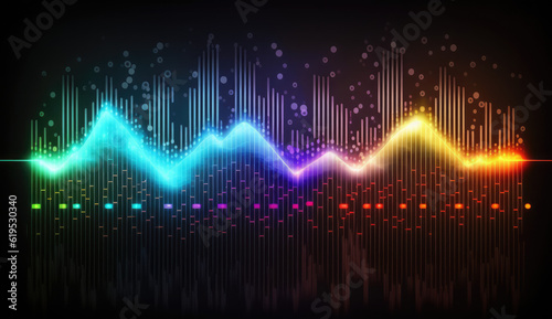 Abstract background with equalizer effect. Neon lights. Sound wave, AI generative
