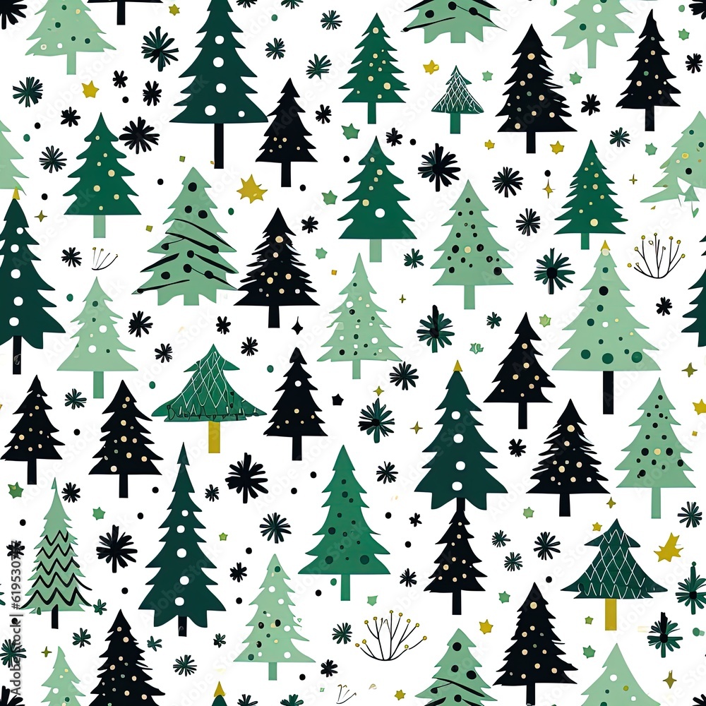 Collection of Christmas trees, modern flat design. Can be used for printed materials - leaflets, posters, business cards or for web Generative AI