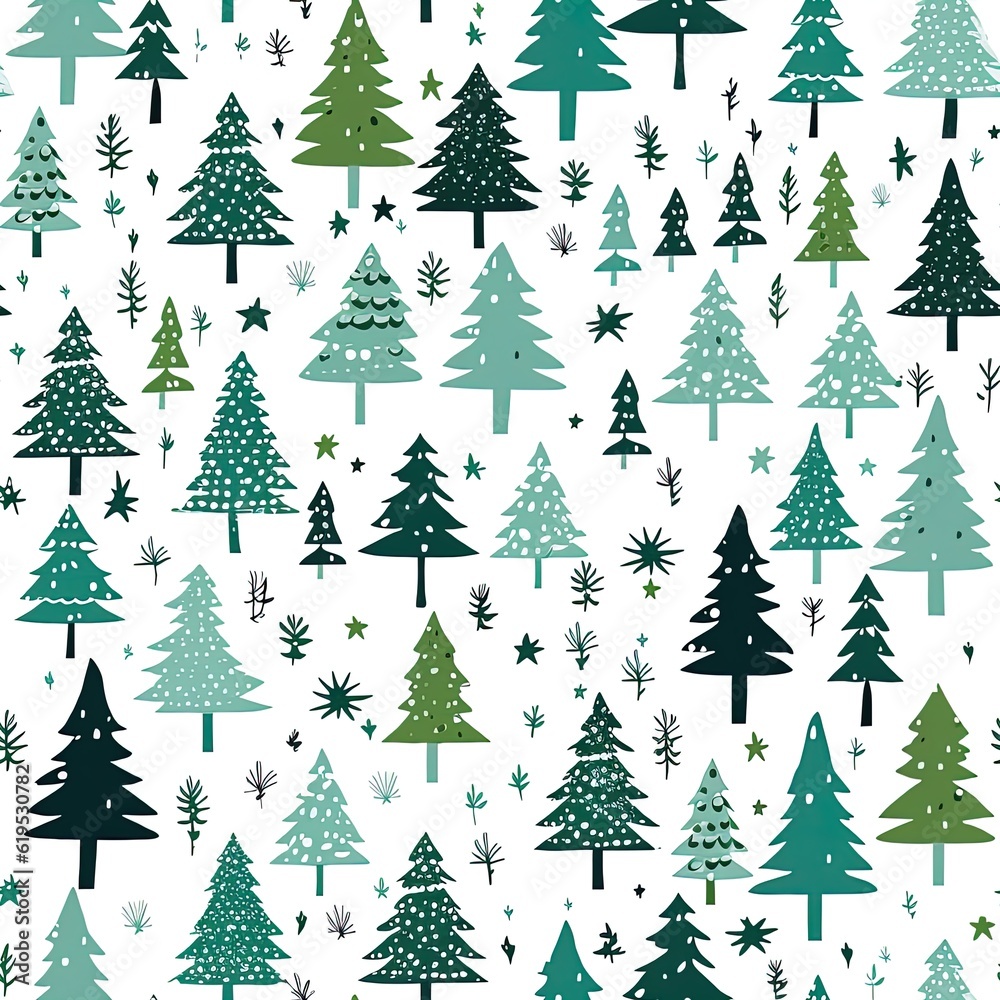 Collection of Christmas trees, modern flat design. Can be used for printed materials - leaflets, posters, business cards or for web Generative AI