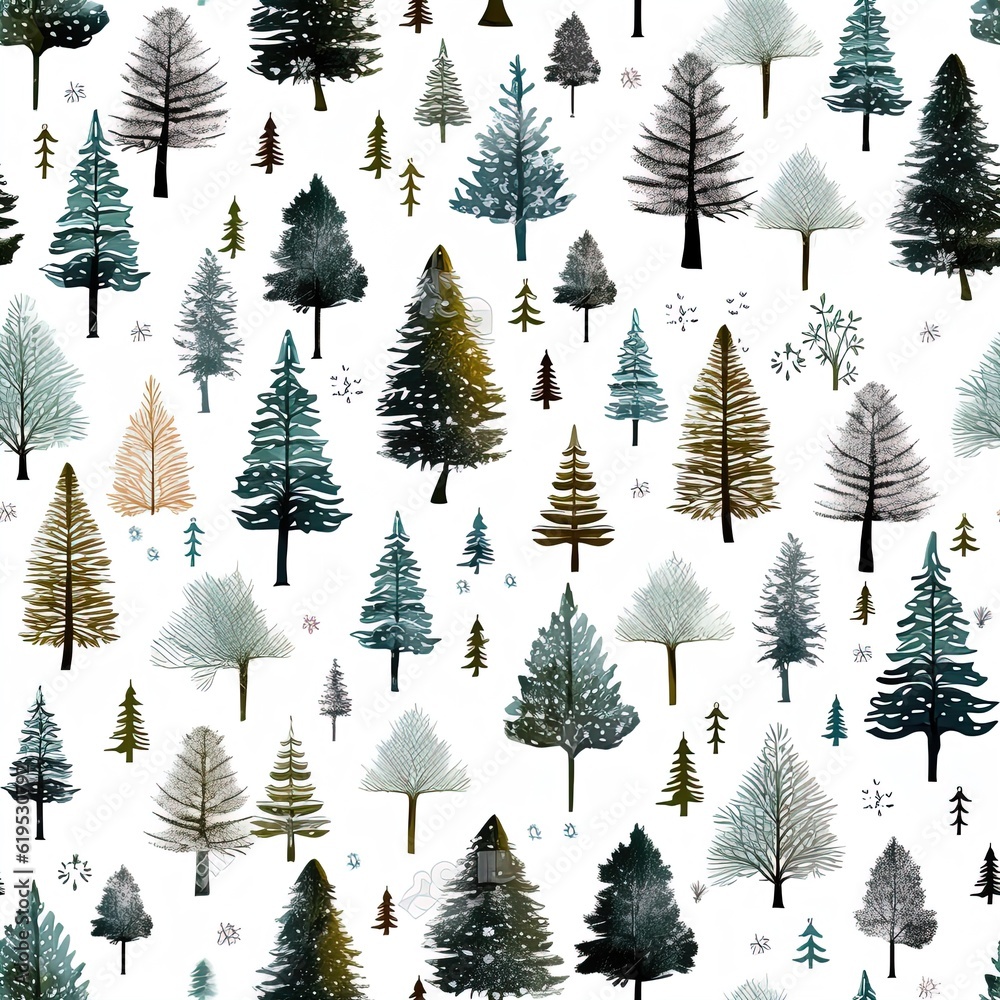 Obraz premium Collection of Christmas trees, modern flat design. Can be used for printed materials - leaflets, posters, business cards or for web Generative AI
