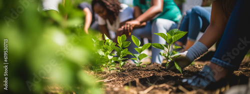 Communities working together creating green spaces, urban gardens , emphasizing collaboration and environmental stewardship. Generative Ai content photo