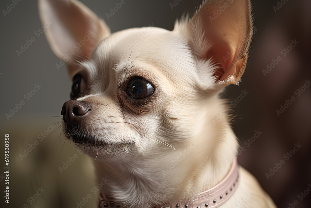 Tiny dog portrait. Cute fluffy puppy with big eyes. Generated AI.