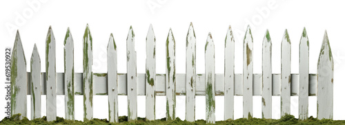 old painted white wooden fence on transparent background, png photo