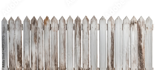 old painted white wooden fence on transparent background, png