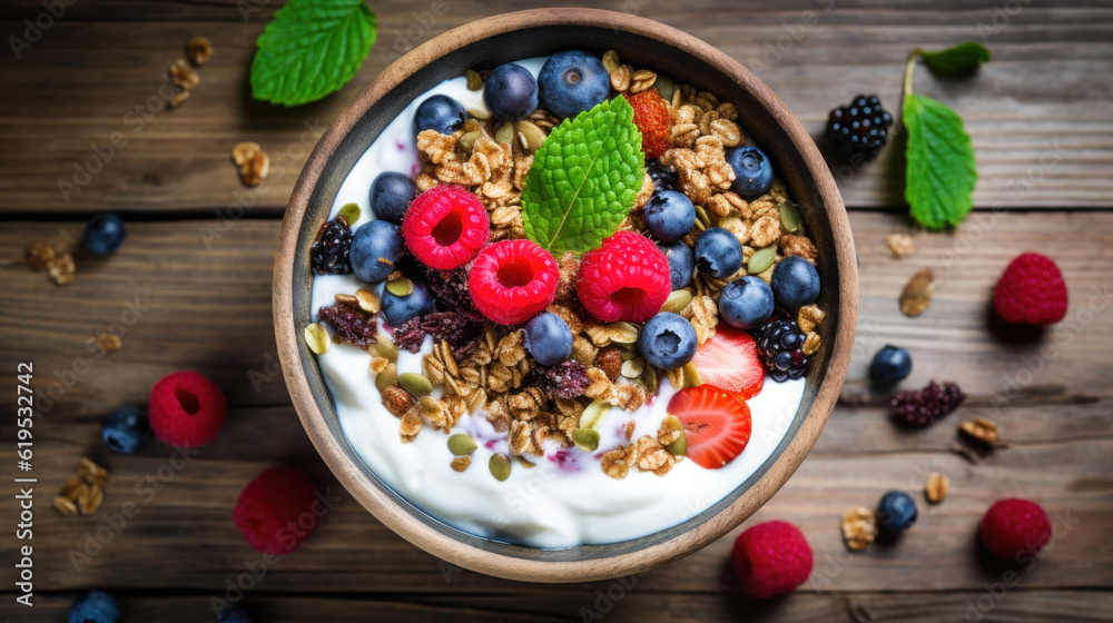 Cereal and fruit breakfast Generative Ai Cereal and fruit breakfast Generative Ai