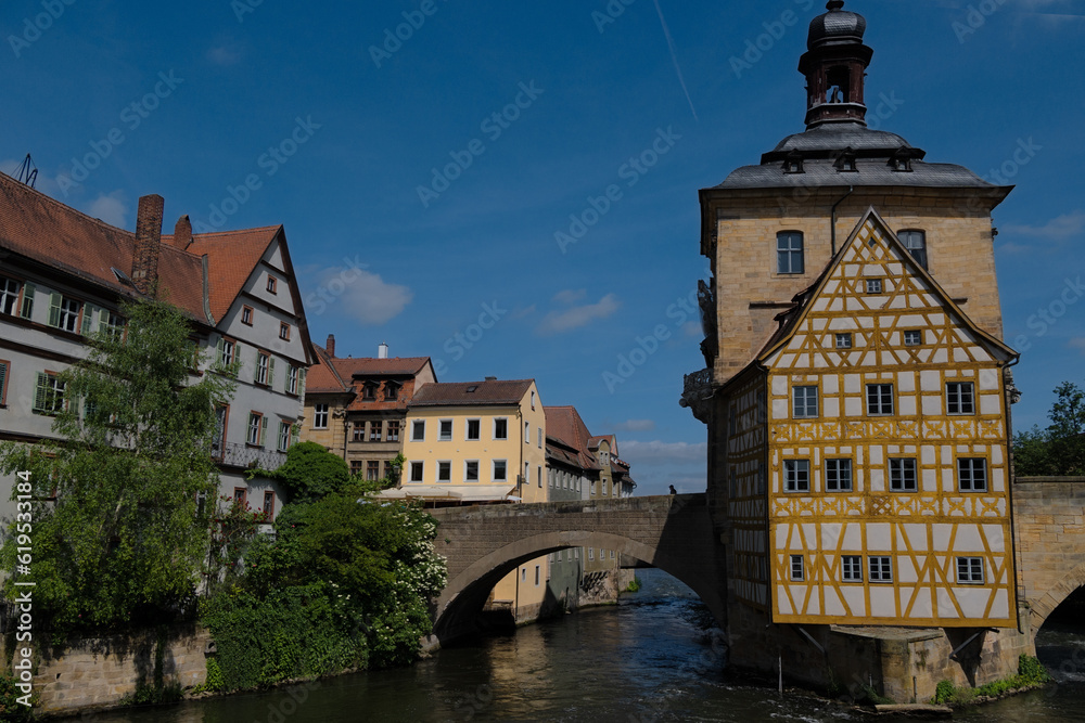 Old Town Hall, built on an island in the middle of the river Regnitz. Bamberg. Germany.