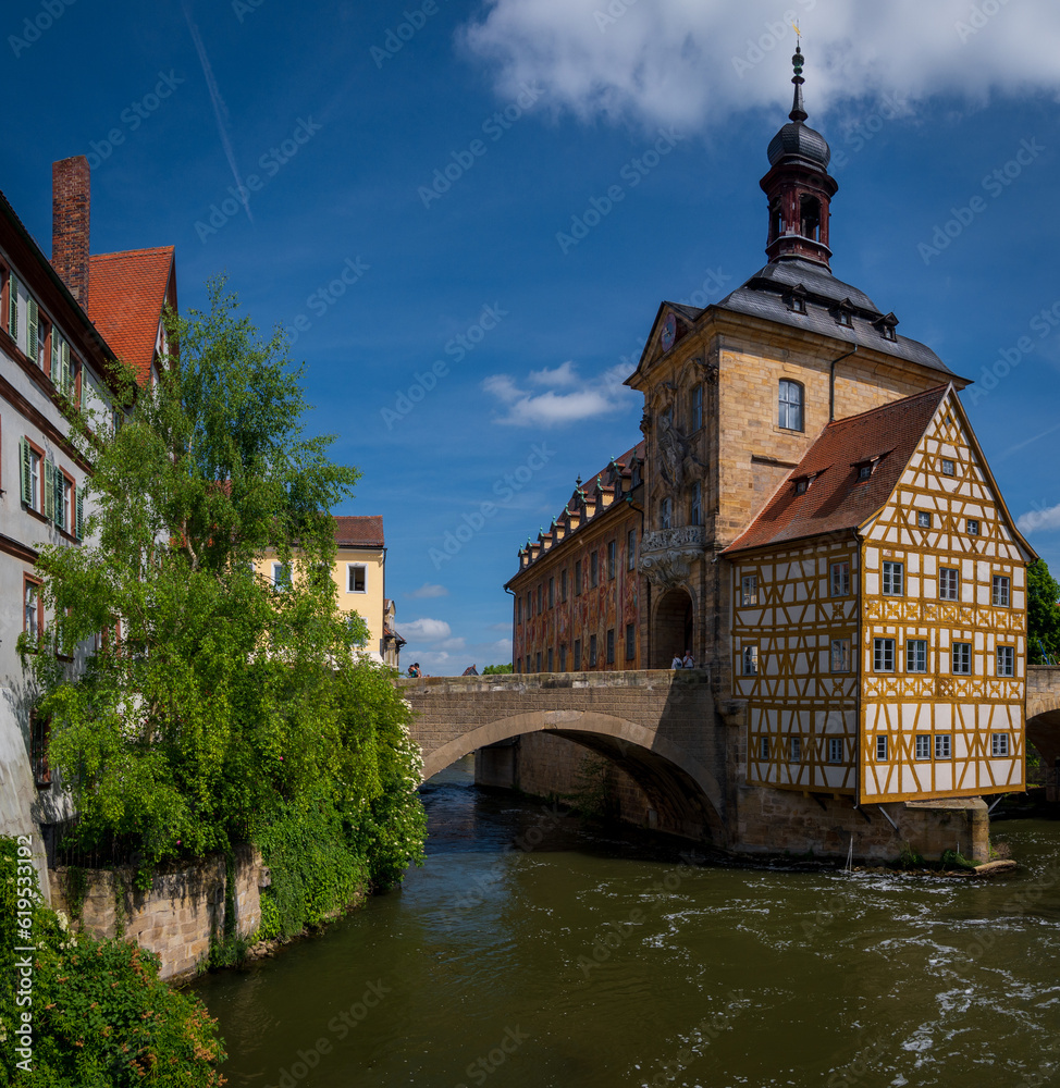 Old Town Hall, built on an island in the middle of the river Regnitz. Bamberg. Germany.