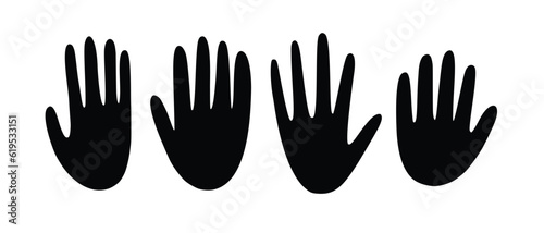 Mystic Hand Set in Linocut Style. Celestial Magic Icon Vector Illustration Isolated on White Background. Boho Witchy Hand Clipart Collection for Tarot Card, Logo, Poster, Packaging Design.