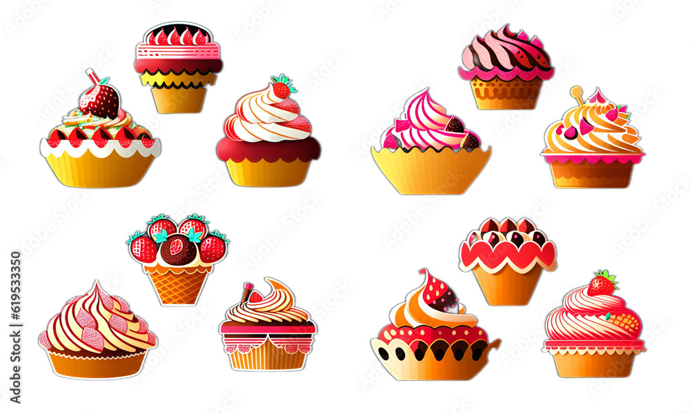 set of fancy ice cream, cup cake by generative ai set of fancy ice cream, cup cake by generative ai
