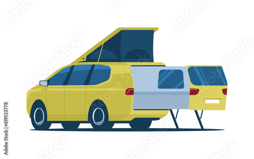 Convertible camper van isolated. Vector illustration.