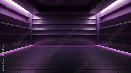 Empty geometrical Room in Eggplant Colors with beautiful Lighting. Futuristic Background for Product Presentation.