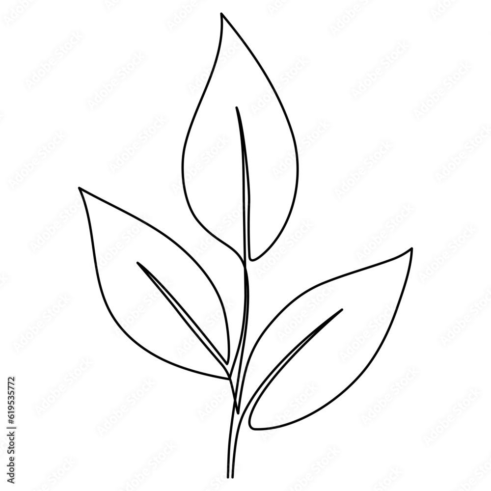 Obraz premium Leaves continuous line drawing. Plant branch one line art. Vector illustration isolated on white. 