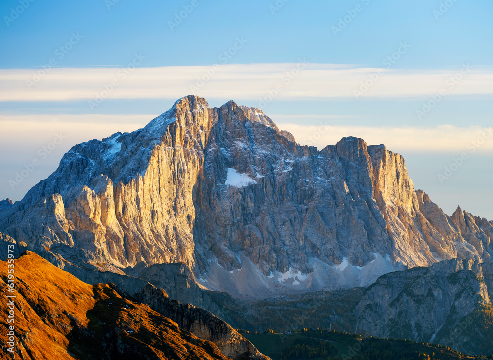 Scenic sunset landscape in the Dolomites, Italy, Europe
