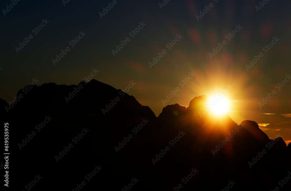 Monte Antelao, evening sunset wiew, South Tirol, Alps Dolomites mountains, Italy	