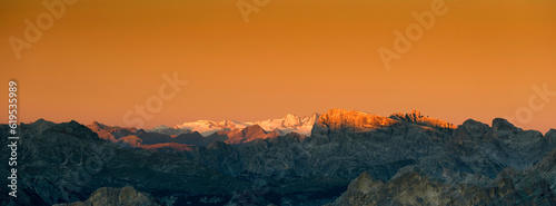 Scenic sunset landscape in the Dolomites, Italy, Europe photo