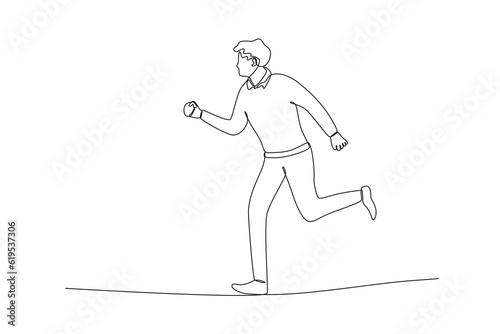 A man carefully walks a tightrope. Work obstacle one-line drawing