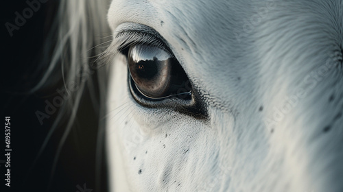 Close Up of the Opalescent Eye of a Majestic White Horse, Studio Lighting Effect with Intricate Details - Generative AI © AnArtificialWonder