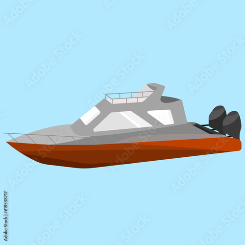 Speedboat, boat in red and white flat vector illustration design