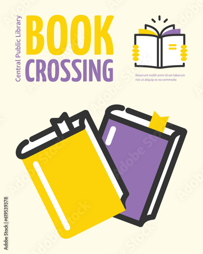 Book Crossing Invitation Placard Poster Banner Card Template Literature Swap Exchange Books Concept. Vector illustration of Bookcrossing