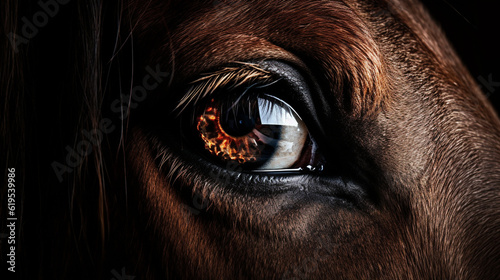 Close Up of the Opalescent Eye of a Majestic Brown Horse, Studio Lighting Effect with Intricate Details - Generative AI © AnArtificialWonder