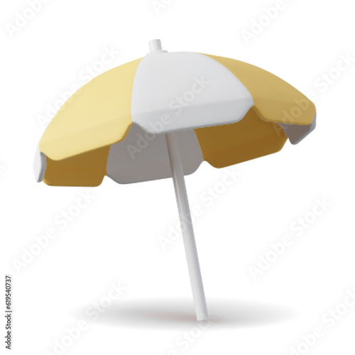 Yellow beach umbrella isolated on white background. Vector illustration in 3d style