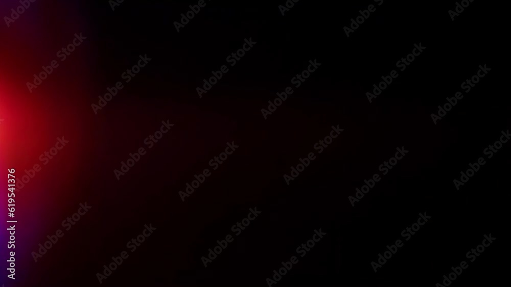 Blue-red strobe light leaks from flashing lights of special services, for overlay effect, glare of flashing beacons on left of screen on black background. Loop video.
